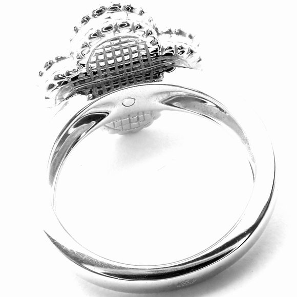 Authentic Van Cleef & Arpels Alhambra 18k White Gold Pink Opal Diamond Ring Cert - Picture 4 of 10